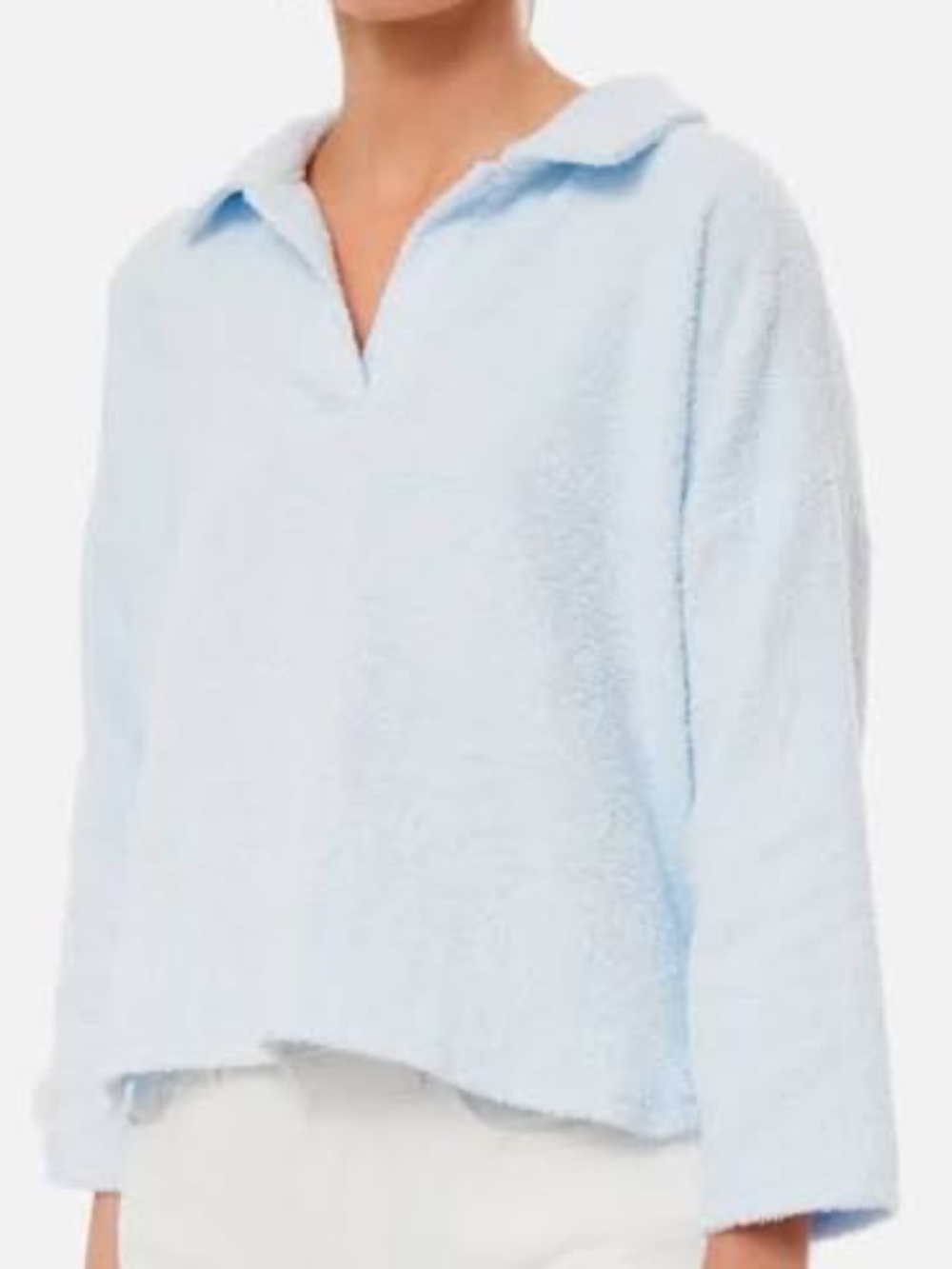 Pomander Place light blue Terry cotton blend collared 3/4 sleeve Top - LARGE